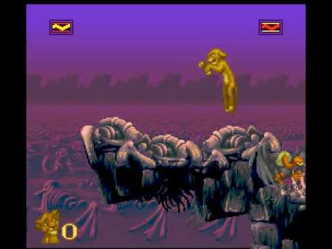 Lion King SNES : Walkthrough, Lvl 3, "The elephant graveyard" HARD difficulty.